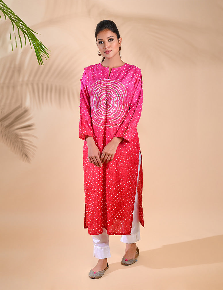 Circle Sequence Kurta-Pink Red Shaded