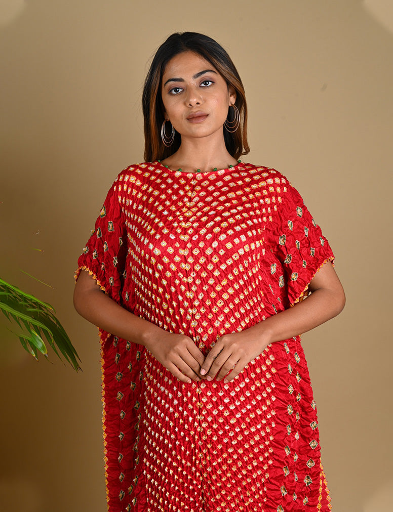 Triple Dot Kaftan-Red