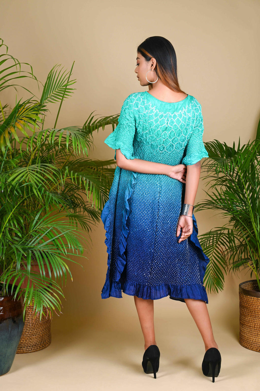 Sunflower Kaftan-Aqua Green & Indigo Shaded