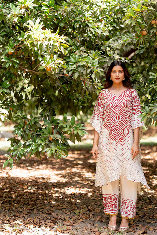 Wave Kaftan Set- White