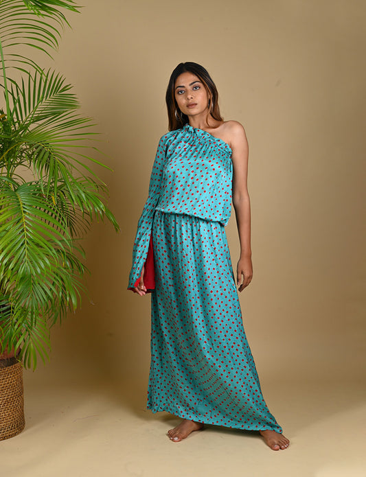 One Shoulder Dress-Sea Green